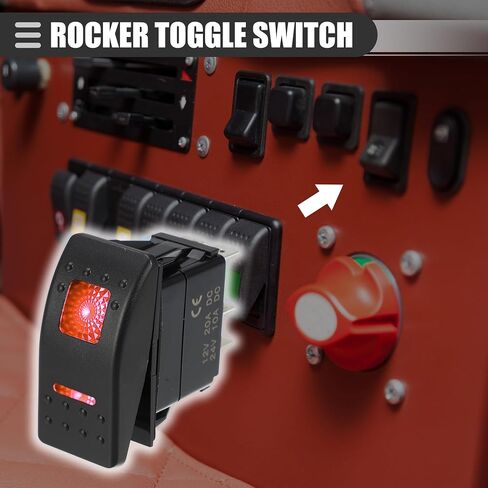 Motoforti Universal Rocker Switch 5 Pin لحظة تبديل الروك ON-Off Switch 20A / 12V 10A / 24V، مقاوم للماء لقارب السيارة، بلاستيك، إضاءة LED حمراء، مجموعة واحدة in Saudi Arabia