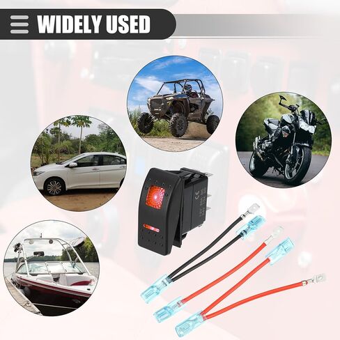 Motoforti Universal Rocker Switch 5 Pin لحظة تبديل الروك ON-Off Switch 20A / 12V 10A / 24V، مقاوم للماء لقارب السيارة، بلاستيك، إضاءة LED حمراء، مجموعة واحدة in Saudi Arabia