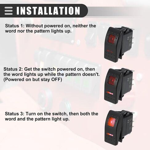 Motoforti Universal Rocker Switch 5 Pin لحظة تبديل الروك ON-Off Switch 20A / 12V 10A / 24V، مقاوم للماء لقارب السيارة، بلاستيك، إضاءة LED حمراء، مجموعة واحدة in Saudi Arabia