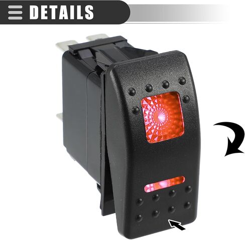 Motoforti Universal Rocker Switch 5 Pin لحظة تبديل الروك ON-Off Switch 20A / 12V 10A / 24V، مقاوم للماء لقارب السيارة، بلاستيك، إضاءة LED حمراء، مجموعة واحدة in Saudi Arabia