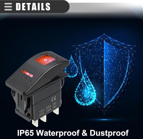 Motoforti Universal Rocker Switch 5 Pin لحظة تبديل الروك ON-Off Switch 20A / 12V 10A / 24V، مقاوم للماء لقارب السيارة، بلاستيك، إضاءة LED حمراء، مجموعة واحدة in Saudi Arabia