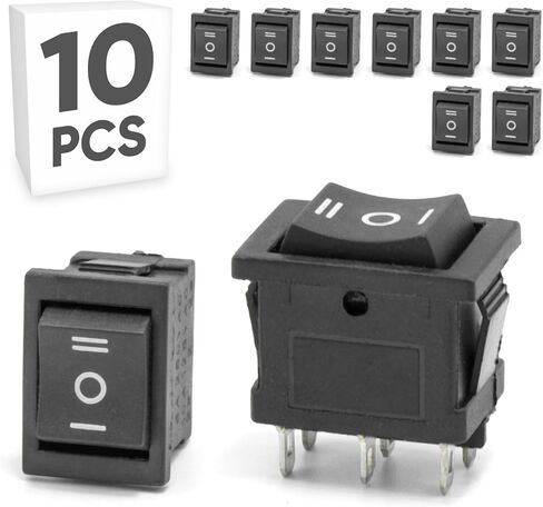 10 قطع مفتاح تبديل الروك، تشغيل/إيقاف/تشغيل DPDT 6Pin مفاتيح قارب 10A شديدة التحمل للمنزل والسيارات والقوارب البحرية، KCD1-203، أسود in Kuwait