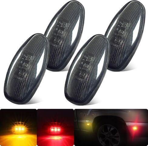 شاحنة مزدوجة السرير درابزين LED كهرمان أحمر جانبي ماركر أضواء عدسة دخان متوافقة مع سييرا سيلفرادو 2001-2014 1500 2500HD 3500HD، 2001-2006 3500، التوصيل والتشغيل، مقاوم للماء IP67 (2xAmber و 2xRed) in Kuwait