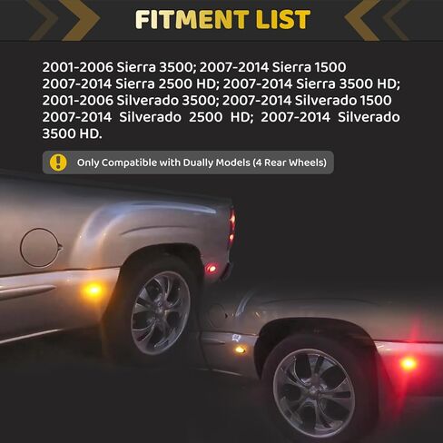 شاحنة مزدوجة السرير درابزين LED كهرمان أحمر جانبي ماركر أضواء عدسة دخان متوافقة مع سييرا سيلفرادو 2001-2014 1500 2500HD 3500HD، 2001-2006 3500، التوصيل والتشغيل، مقاوم للماء IP67 (2xAmber و 2xRed) in Kuwait