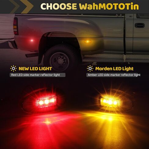 شاحنة مزدوجة السرير درابزين LED كهرمان أحمر جانبي ماركر أضواء عدسة دخان متوافقة مع سييرا سيلفرادو 2001-2014 1500 2500HD 3500HD، 2001-2006 3500، التوصيل والتشغيل، مقاوم للماء IP67 (2xAmber و 2xRed) in Kuwait