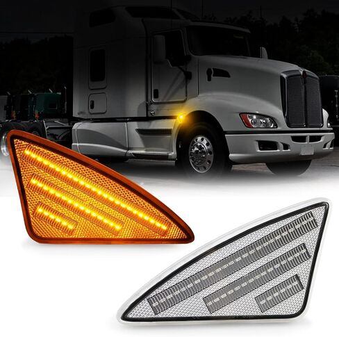 D-Lumina LED Side Marker Lights Clear Lens Compatible with 2008-2021 Kenworth T660 T170 T270 T370, 3 Rows Amber Front Fender Side Light, Truck Turn Signal Light Replacement Assembly, Pack of 2 in Saudi Arabia