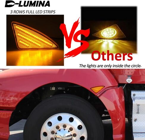 D-Lumina LED Side Marker Lights Clear Lens Compatible with 2008-2021 Kenworth T660 T170 T270 T370, 3 Rows Amber Front Fender Side Light, Truck Turn Signal Light Replacement Assembly, Pack of 2 in Saudi Arabia