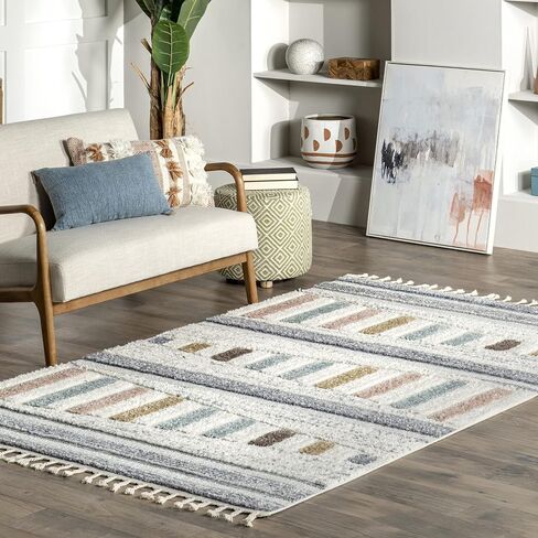 سجادة منطقة الأطفال NuLOOM Iria الملونة الهرمية، 5x8، بيج in Saudi Arabia
