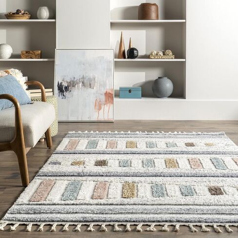 سجادة منطقة الأطفال NuLOOM Iria الملونة الهرمية، 5x8، بيج in Saudi Arabia