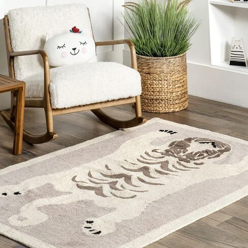 سجادة منطقة الأطفال nuLOOM Naima Tiger قابلة للغسل في الغسالة، مقاس 4x6، عاجي in Saudi Arabia