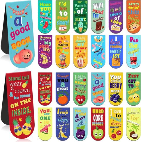 48 Pack Scented Bookmarks Magnetic Scratch and Sniff Bookmarks Fruit Food Bookmarks for Kids Cute Bookmarks with Sayings Christmas Bookmarks for Kids Students Teens Teachers (Food Flavor) in Kuwait