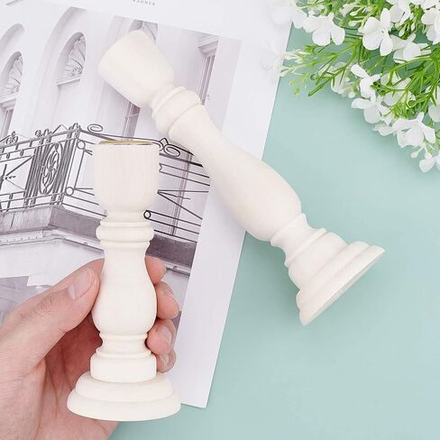 GORGECRAFT 2 Size Unfinished Wooden Candlesticks Wood Holders Metal Candle Holder Cup 4/5 Inch Hole Classics for Home Wedding Decorations in Saudi Arabia