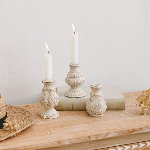 مجموعة حوامل شموع مستدقة من NIKKY HOME مكونة من 3 قطع، حامل شموع عتيقة شمعدان من الراتنج المزخرف لحفلات الزفاف ومدفأة غرفة الطعام وديكور قطع مركزية in Kuwait