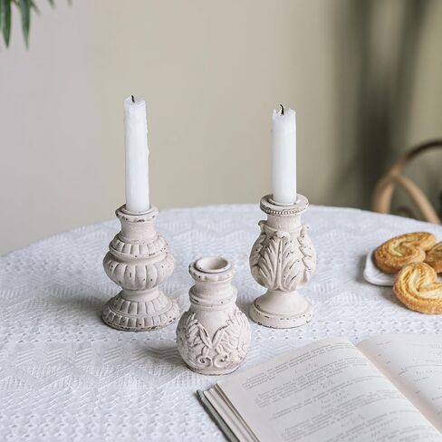 مجموعة حوامل شموع مستدقة من NIKKY HOME مكونة من 3 قطع، حامل شموع عتيقة شمعدان من الراتنج المزخرف لحفلات الزفاف ومدفأة غرفة الطعام وديكور قطع مركزية in Kuwait