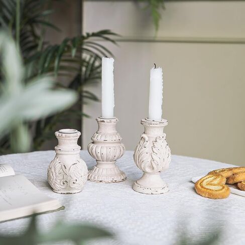 مجموعة حوامل شموع مستدقة من NIKKY HOME مكونة من 3 قطع، حامل شموع عتيقة شمعدان من الراتنج المزخرف لحفلات الزفاف ومدفأة غرفة الطعام وديكور قطع مركزية in Kuwait