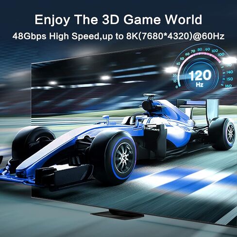 8K @ 60 هرتز HDMI إلى HDMI 2.1 كابل 10FT، 48 جيجابت في الثانية 4K @ 120 هرتز سلك HDMI فائق السرعة 28AWG يدعم HDR 3D، HDCP2.3، eARC، DTS لـ Roku Fire TV/Samsung، Vizio، LG PS5/HDTV/Bose Soundbar Steam Deck بلو راي in Kuwait