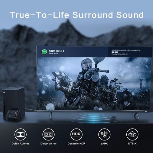 8K @ 60 هرتز HDMI إلى HDMI 2.1 كابل 10FT، 48 جيجابت في الثانية 4K @ 120 هرتز سلك HDMI فائق السرعة 28AWG يدعم HDR 3D، HDCP2.3، eARC، DTS لـ Roku Fire TV/Samsung، Vizio، LG PS5/HDTV/Bose Soundbar Steam Deck بلو راي in Kuwait