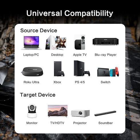 8K @ 60 هرتز HDMI إلى HDMI 2.1 كابل 10FT، 48 جيجابت في الثانية 4K @ 120 هرتز سلك HDMI فائق السرعة 28AWG يدعم HDR 3D، HDCP2.3، eARC، DTS لـ Roku Fire TV/Samsung، Vizio، LG PS5/HDTV/Bose Soundbar Steam Deck بلو راي in Kuwait