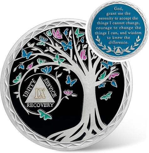 35 Year Sobriety Coin - Recovery Butterfly Tree of Life AA Coins - 35 Year AA Chips and Medallions - 1-40 Prime Sobriety Chip Alcoholics Anonymous Gifts for Men Women in Kuwait