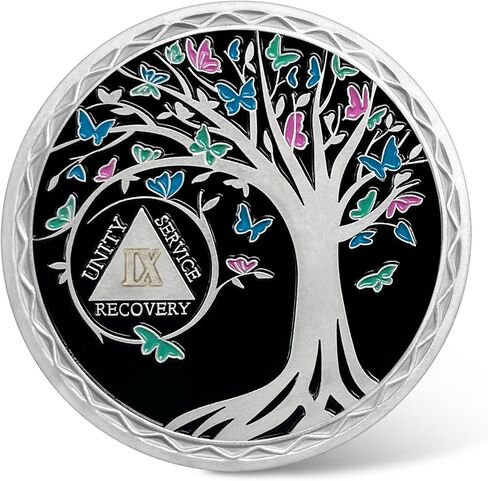 35 Year Sobriety Coin - Recovery Butterfly Tree of Life AA Coins - 35 Year AA Chips and Medallions - 1-40 Prime Sobriety Chip Alcoholics Anonymous Gifts for Men Women in Kuwait