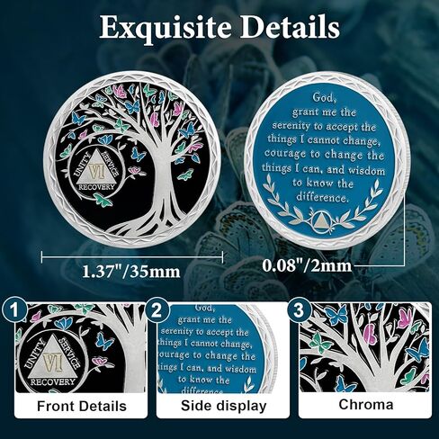 35 Year Sobriety Coin - Recovery Butterfly Tree of Life AA Coins - 35 Year AA Chips and Medallions - 1-40 Prime Sobriety Chip Alcoholics Anonymous Gifts for Men Women in Kuwait