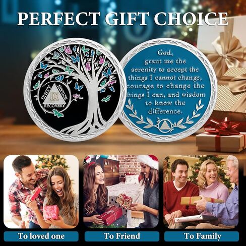 35 Year Sobriety Coin - Recovery Butterfly Tree of Life AA Coins - 35 Year AA Chips and Medallions - 1-40 Prime Sobriety Chip Alcoholics Anonymous Gifts for Men Women in Kuwait