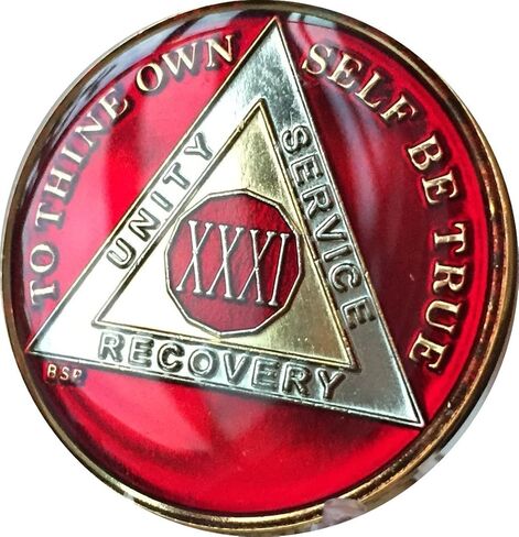 صلاة الصفاء ذات اللون الأحمر الماندرين لمدة 31 عامًا AA Medallion Chip Tri Plate مطلية بالذهب والنيكل in Kuwait