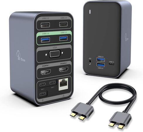 محطة إرساء الكمبيوتر المحمول بشاشة مزدوجة لجهاز MacBook Pro/Air، محطة إرساء USB C مزدوجة العرض 13 في 2 لأجهزة Mac، مع 2 منافذ HDMI 4K، USB 3.0، VGA، PD 3.0، RJ45 Ethernet، توصيل وتشغيل ميكروفون صوتي 3.5 مم in Kuwait