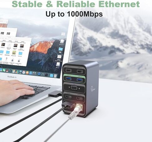 محطة إرساء الكمبيوتر المحمول بشاشة مزدوجة لجهاز MacBook Pro/Air، محطة إرساء USB C مزدوجة العرض 13 في 2 لأجهزة Mac، مع 2 منافذ HDMI 4K، USB 3.0، VGA، PD 3.0، RJ45 Ethernet، توصيل وتشغيل ميكروفون صوتي 3.5 مم in Kuwait