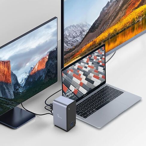 محطة إرساء الكمبيوتر المحمول بشاشة مزدوجة لجهاز MacBook Pro/Air، محطة إرساء USB C مزدوجة العرض 13 في 2 لأجهزة Mac، مع 2 منافذ HDMI 4K، USB 3.0، VGA، PD 3.0، RJ45 Ethernet، توصيل وتشغيل ميكروفون صوتي 3.5 مم in Kuwait