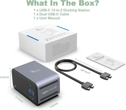 محطة إرساء الكمبيوتر المحمول بشاشة مزدوجة لجهاز MacBook Pro/Air، محطة إرساء USB C مزدوجة العرض 13 في 2 لأجهزة Mac، مع 2 منافذ HDMI 4K، USB 3.0، VGA، PD 3.0، RJ45 Ethernet، توصيل وتشغيل ميكروفون صوتي 3.5 مم in Kuwait