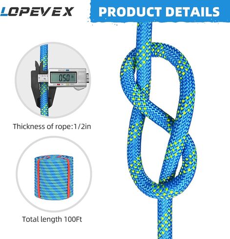 1/2 Inch Static Climbing Rope (150 Ft) - 9000lbs High Strength Arborist Bull Rope for Tree Pulling, Rigging & Rappelling - 48 Strand Polyester Braided Core, Red in Kuwait