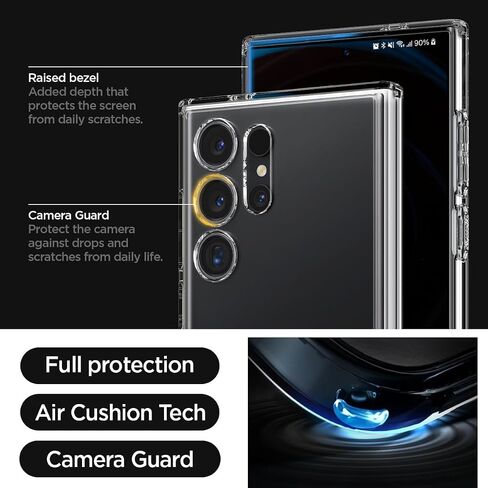 حافظة Spigen Ultra Hybrid S مصممة لهاتف Galaxy S24 Ultra (2024)، [مضادة للاصفرار] [حماية من الدرجة العسكرية] [مسند] - شفاف كريستالي in Kuwait