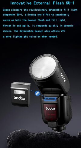 Godox V1 Pro F V1Pro F Round Head Camera Flash for Fujifilm Fuji Flash Speedlite Speedlight,76Ws 2.4GTTL 1/8000 HSS,500 Full Power Flashes,1.3s Recycle Time,2980mAh Li-ion Battery,Detachable Sub Flash in Saudi Arabia