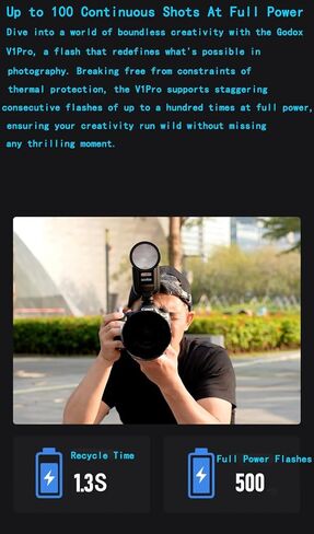 Godox V1 Pro F V1Pro F Round Head Camera Flash for Fujifilm Fuji Flash Speedlite Speedlight,76Ws 2.4GTTL 1/8000 HSS,500 Full Power Flashes,1.3s Recycle Time,2980mAh Li-ion Battery,Detachable Sub Flash in Saudi Arabia