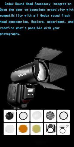 Godox V1 Pro F V1Pro F Round Head Camera Flash for Fujifilm Fuji Flash Speedlite Speedlight,76Ws 2.4GTTL 1/8000 HSS,500 Full Power Flashes,1.3s Recycle Time,2980mAh Li-ion Battery,Detachable Sub Flash in Saudi Arabia