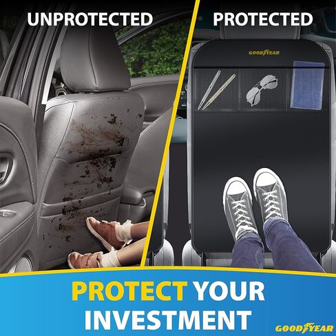 Goodyear GY1219 / عبوتين من واقي مقعد السيارة المقاوم للماء/منظم مقعد السيارة، سجادات قابلة للمسح، ملاءمة عالمية، جيوب تخزين مدمجة، سهلة التنظيف، واقي من الأوساخ بالمقعد الخلفي in Saudi Arabia