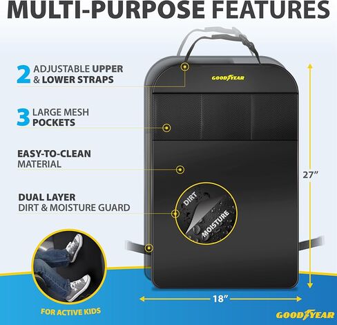 Goodyear GY1219 / عبوتين من واقي مقعد السيارة المقاوم للماء/منظم مقعد السيارة، سجادات قابلة للمسح، ملاءمة عالمية، جيوب تخزين مدمجة، سهلة التنظيف، واقي من الأوساخ بالمقعد الخلفي in Saudi Arabia