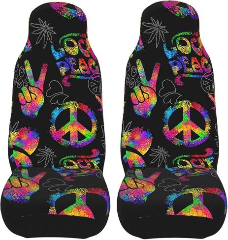 أغطية مقاعد السيارة بإشارة السلام من Rainbow Peace Love Sign، أغطية سجادة السيارة الأمامية لحماية مقعد السيارة، تناسب عالمي لسيارة سيدان وسيارات الدفع الرباعي والشاحنات الداخلية للسيارات، قطعتان in Saudi Arabia