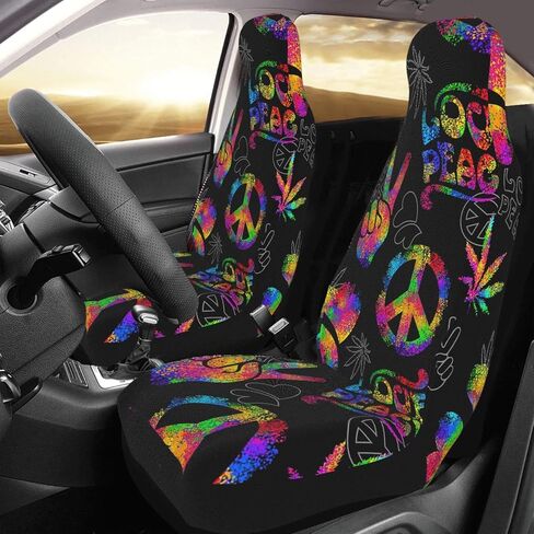 أغطية مقاعد السيارة بإشارة السلام من Rainbow Peace Love Sign، أغطية سجادة السيارة الأمامية لحماية مقعد السيارة، تناسب عالمي لسيارة سيدان وسيارات الدفع الرباعي والشاحنات الداخلية للسيارات، قطعتان in Saudi Arabia