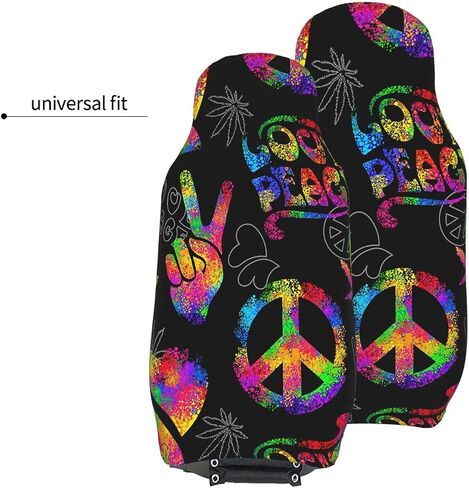 أغطية مقاعد السيارة بإشارة السلام من Rainbow Peace Love Sign، أغطية سجادة السيارة الأمامية لحماية مقعد السيارة، تناسب عالمي لسيارة سيدان وسيارات الدفع الرباعي والشاحنات الداخلية للسيارات، قطعتان in Saudi Arabia