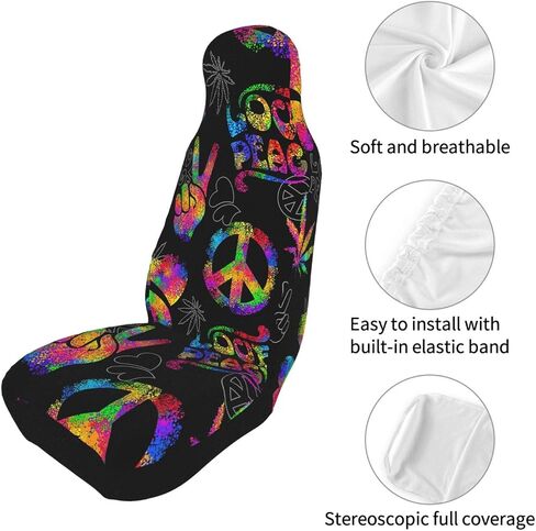 أغطية مقاعد السيارة بإشارة السلام من Rainbow Peace Love Sign، أغطية سجادة السيارة الأمامية لحماية مقعد السيارة، تناسب عالمي لسيارة سيدان وسيارات الدفع الرباعي والشاحنات الداخلية للسيارات، قطعتان in Saudi Arabia