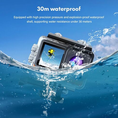 كاميرا Andoer Action Camera الرياضية 4K Ultra HD 24MP مقاومة للماء ومضادة للاهتزاز مع شاشة تحكم باللمس 2.0 بوصة وشاشة مزدوجة 170 درجة زاوية واسعة تدعم البث المباشر مع مرشح للأشعة فوق البنفسجية ومحولات مقاومة للماء in Saudi Arabia