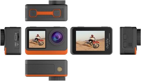 كاميرا Andoer Action Camera الرياضية 4K Ultra HD 24MP مقاومة للماء ومضادة للاهتزاز مع شاشة تحكم باللمس 2.0 بوصة وشاشة مزدوجة 170 درجة زاوية واسعة تدعم البث المباشر مع مرشح للأشعة فوق البنفسجية ومحولات مقاومة للماء in Saudi Arabia