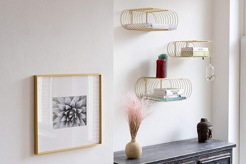 مجموعة كيمستي 3 أرفف حائط عائمة ذهبية للديكور، وإكسسوارات غرفة النوم وغرفة المعيشة، وديكور جداري نحاسي انتقائي، ورف المناشف الورقية، ورف الشمعدان in Kuwait