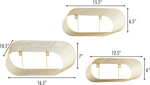 مجموعة كيمستي 3 أرفف حائط عائمة ذهبية للديكور، وإكسسوارات غرفة النوم وغرفة المعيشة، وديكور جداري نحاسي انتقائي، ورف المناشف الورقية، ورف الشمعدان in Kuwait
