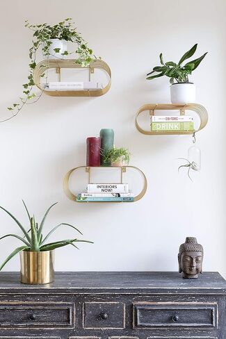 مجموعة كيمستي 3 أرفف حائط عائمة ذهبية للديكور، وإكسسوارات غرفة النوم وغرفة المعيشة، وديكور جداري نحاسي انتقائي، ورف المناشف الورقية، ورف الشمعدان in Kuwait