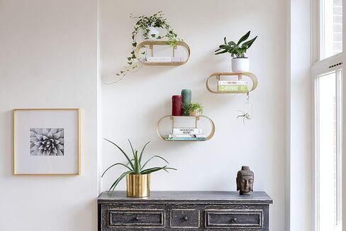 مجموعة كيمستي 3 أرفف حائط عائمة ذهبية للديكور، وإكسسوارات غرفة النوم وغرفة المعيشة، وديكور جداري نحاسي انتقائي، ورف المناشف الورقية، ورف الشمعدان in Kuwait