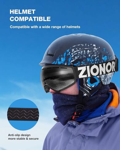 نظارات ZIONOR X10 للتزلج على الجليد OTG للرجال والنساء والشباب حماية من الأشعة فوق البنفسجية ضد الضباب (VLT 17% إطار أسود عدسات سوداء) in Kuwait