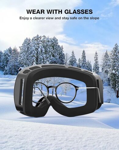 نظارات ZIONOR X10 للتزلج على الجليد OTG للرجال والنساء والشباب حماية من الأشعة فوق البنفسجية ضد الضباب (VLT 17% إطار أسود عدسات سوداء) in Kuwait